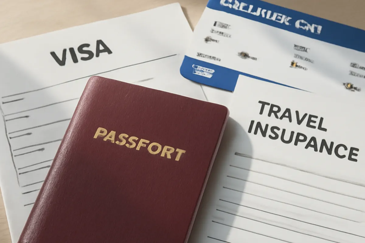 Homme préparant son sac et vérifiant ses documents de voyage avant un départ en Russie ou en Ukraine