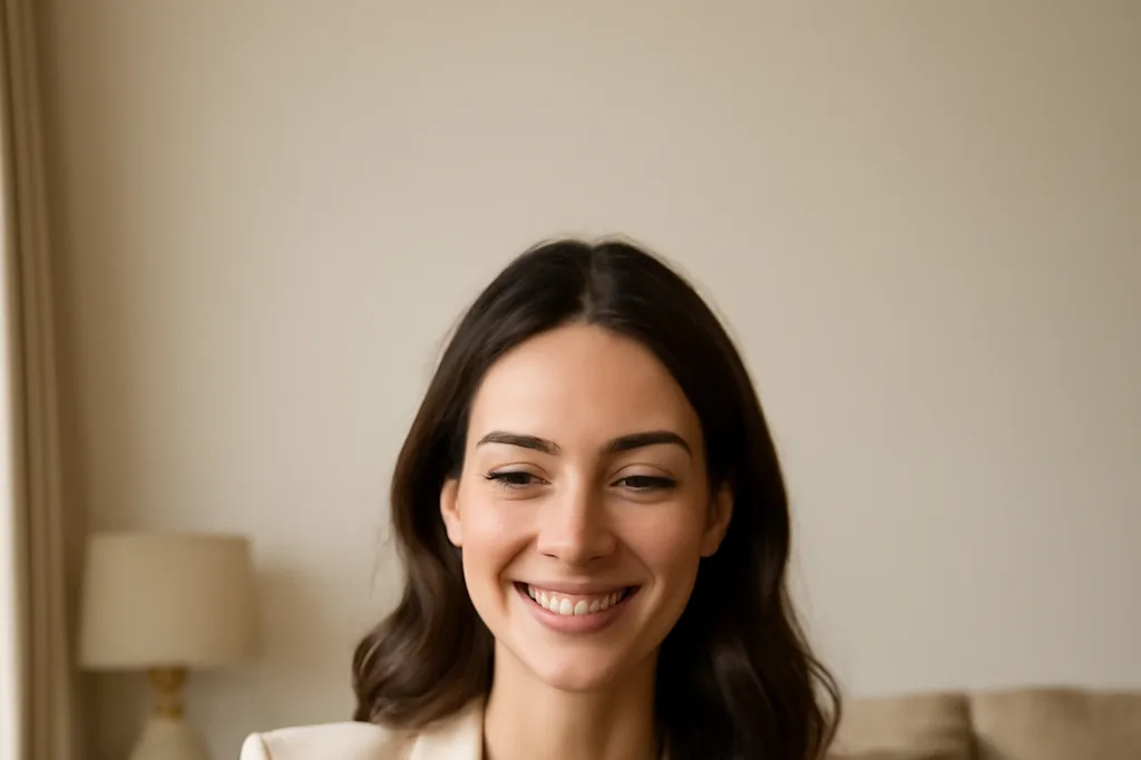 Femme souriante en visioconférence sur son téléphone, moment de connexion à distance dans un couple international