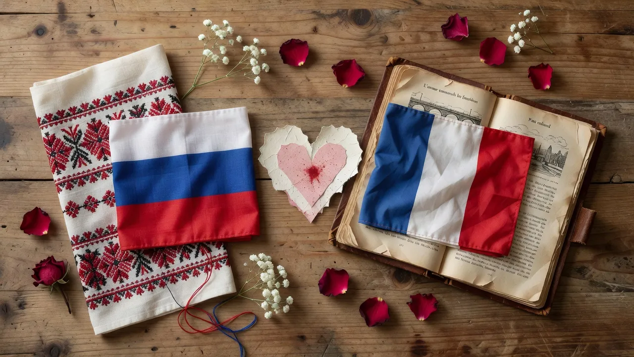 Carte montrant la France et la Russie reliées par un pont symbolique de rencontre internationale