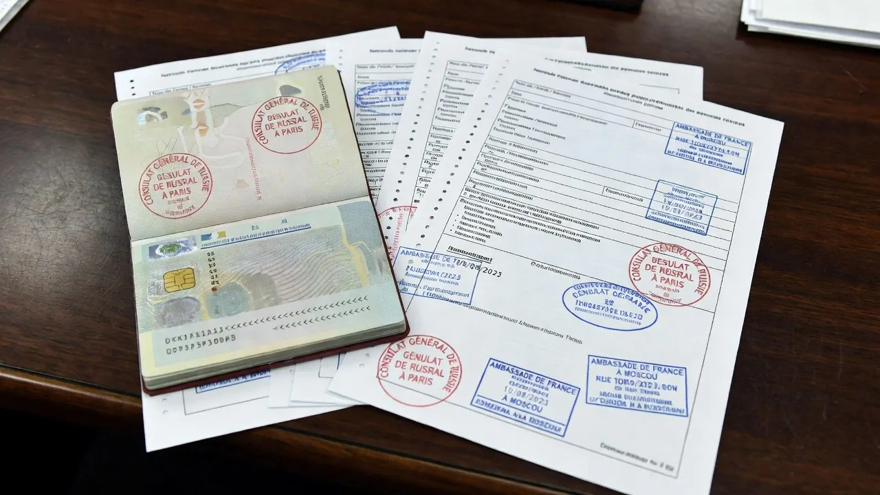 Documents de demande de visa conjoint franco-russe sur un bureau d'avocat